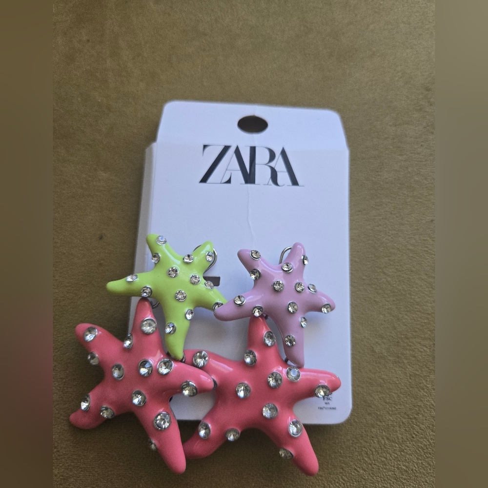 Zara Starfish Drop Statement Earrings- Pink, Green, Purple (Post Slightly Bent)